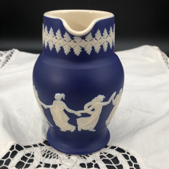 Vintage Dudson Hanley England Cobalt Blue Jasper Ware Small Pitcher - Picture 3 of 6
